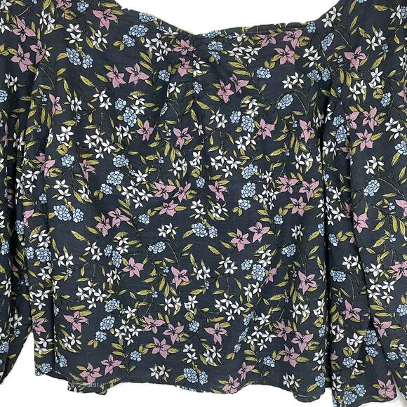 ana 4X Gray Floral Puff Sleeve Blouse Sweetheart Neck Boho Cottagecore Top - Picture 2 of 13